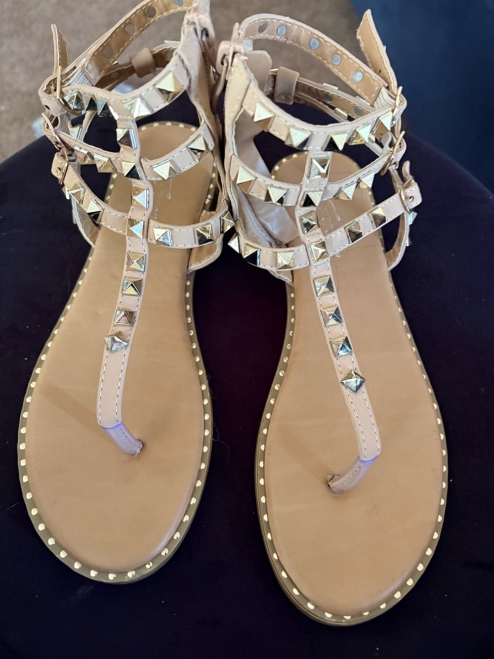 Woman’s Nude/Pale Studded T-Strap Women’s gladiator Sandals